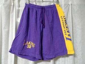 希少 80年代 ビンテージ 日本製 NBA レイカーズ LAKERS 32番 ハーフパンツ スウェットパンツ XOサイズ レトロ 当時物