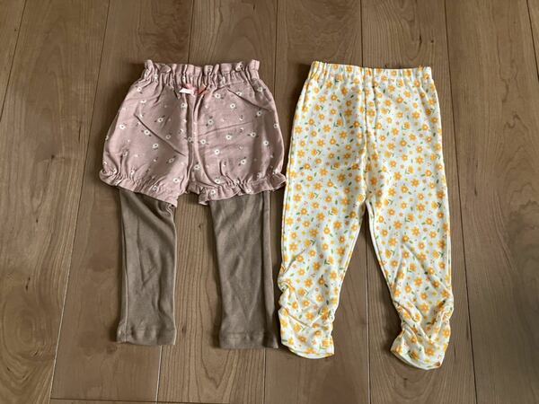 新品 女の子 ベビー レギンス パンツ 重ね着風ズボン セット 90センチ