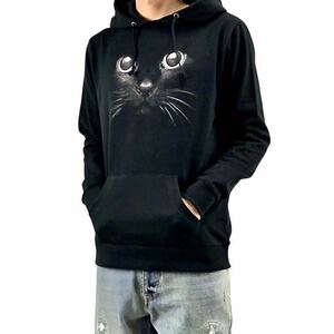 新品 黒猫 ねこ クロネコ かわいい 動物 アニマル プリント パーカー XS S M L XL ビッグ オーバー サイズ XXL ジップアップ Tシャツ ロンT