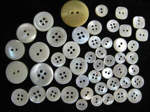  button 2#. button / shell button total 46 piece 2 hole /4 hole / circle / four angle #...1cm~2cm fake equipped extra attaching # Showa Retro used 