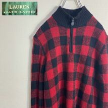 【古着】★ LAUREN RALPH LAUREN ローレンラルフローレン ★ ハーフジップニット バッファローチェック セーター レディース メンズ L_画像1