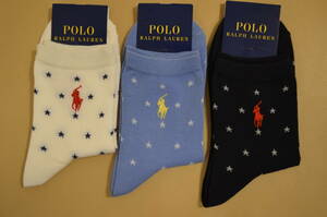 新品　未使用 　タグ付き　女性　POLO RALPH LAUREN 　ポロ ラルフローレン　綿混スター柄ソックス　3足セット　送料無料 