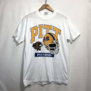 ■ ビンテージ カレッジ アメフト ピッツバーグ大学 パンサーズ イラストプリント 半袖 Tシャツ サイズL アメカジ PITT PANTHERS ■