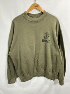 ■ 2007年製 米軍 実物 Campbellsville Apparel Company USMC ロゴプリント スウェット トレーナー サイズL オリーブ ミリタリー ■