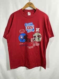 ■ 90s 90年代 ビンテージ USA製 JERZEES ジャージーズ NFL ブロンコス vs 49ers SUPER BOWL XXIV イラスト Tシャツ サイズXL アメフト ■