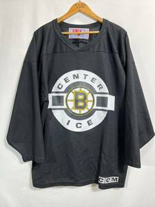 ■ CCM NHL テレビ CENTER ICE ボストン ブルーインズ メッシュ地 ホッケー シャツ 古着 ブラック アメカジ スポーツ Bruins ■