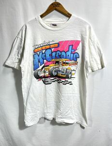 ■ 90s 90年代 ビンテージ USA製 ONEITA レーシング ボブ マクリーディー イラストプリント 半袖 Tシャツ サイズXL 白 BOB Mccreadie ■