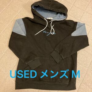 パーカー 裏起毛 メンズ M トップス 黒 デニム 中学生 高校生 古着 USED 部屋着 ルームウエア レディース L