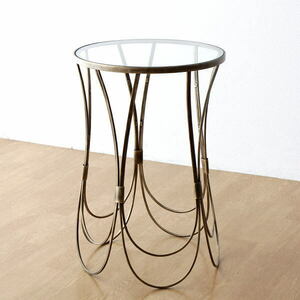 サイドテーブル ガラス アイアン コーヒーテーブル 丸 円形 おしゃれ アンティーク ゴールド アイアンとガラスのアクセントテーブル