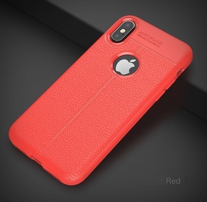 iPhone X ソフトケース TPU シンプル 薄型カバー レザー調 お洒落 赤色 レッド 握りやすい テン アイフォンカバー