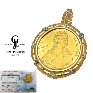 K18/K24/Pt900mona Liza 500 franc gold coin diamond 0.30ct NGL card pattern attaching coin top 