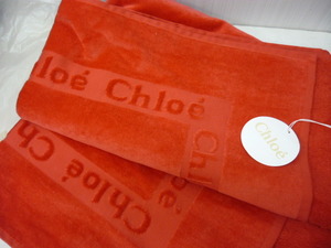 未使用 CHLOE クロエ MARE DONNA TELO MARE タオルケット ブランケット 赤系 約180×95cm ロゴ 100％コットン