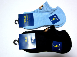 POLO Ralph Lauren new goods!2 pairs set color Mark embroidery short socks 22-24cm black light blue free shipping RALPHLAUREN socks 