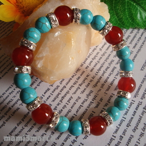 ** natural stone * red .. .& turquoise * Power Stone bracele ( men's * lady's ) silver long Dell inside surroundings 16