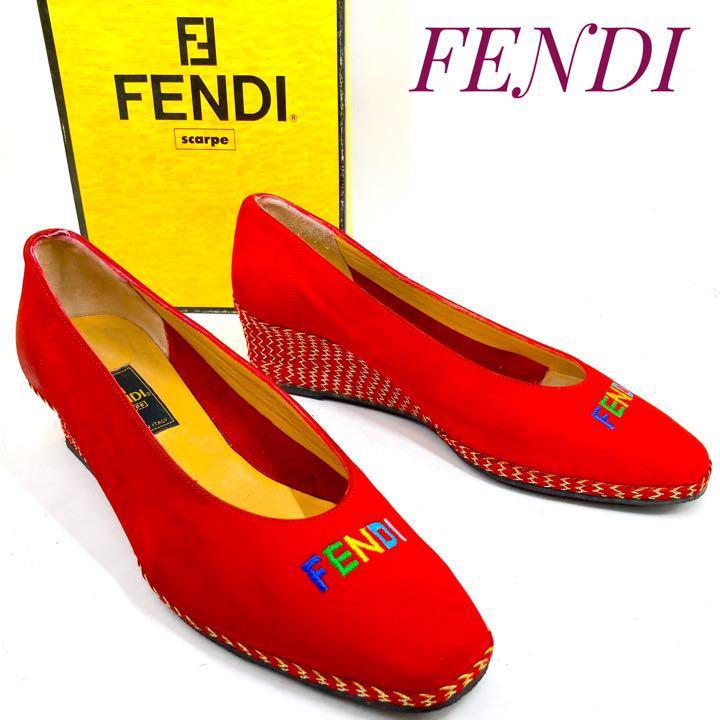 保存箱付】FENDI フェンディ ズッカ柄 メッシュパンプス ウェッジ