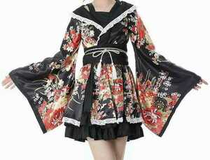 14-1 sexy костюмированная игра кимоно способ платье юката японский стиль японская одежда кимоно чёрный черный Лолита цветок .