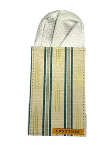 掘り出し物　日本製　ハンドメイド　形態安定　ポケットチーフ　美濃和紙×シルク生地　シルバー織柄×和柄　ベージュ×グリーン