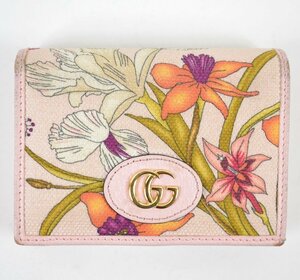 GUCCI/グッチ　GGマーモント　フローラプリントキャンバスコンパクトウォレット　二つ折り財布　577347-0416　カラー：ピンク