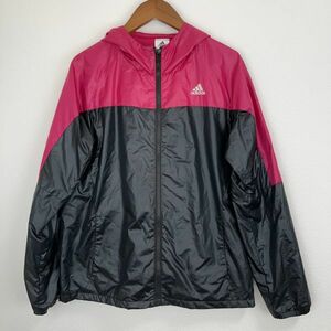 adidas アディダス レディース ジャージ トラックジャケット 上着 Mサイズ スポーツ ウェア メッシュ ブラック 黒色 ピンク色 フード付き