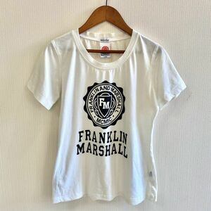  large size Franklin &Marshall Frank Lynn Marshall lady's short sleeves T-shirt cut and sewn white color L size Logo Italy made 