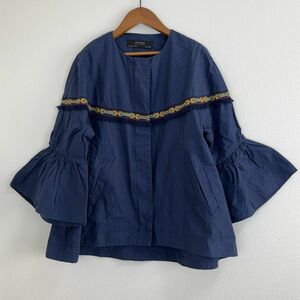 ZARA BASIC ザラ ベーシック レディース ウィメンズ トップス 上着 Mサイズ 9-11号相当 七分丈 カジュアル ベルスリーブ 綿100% ネイビー