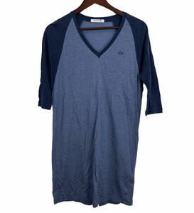 LACOSTE ラコステ 半袖 Tシャツ トップス メンズ 36サイズ Mサイズ相当 ロゴ ワンポイント Vネック ブルー 青色 ネイビー 紺色 夏