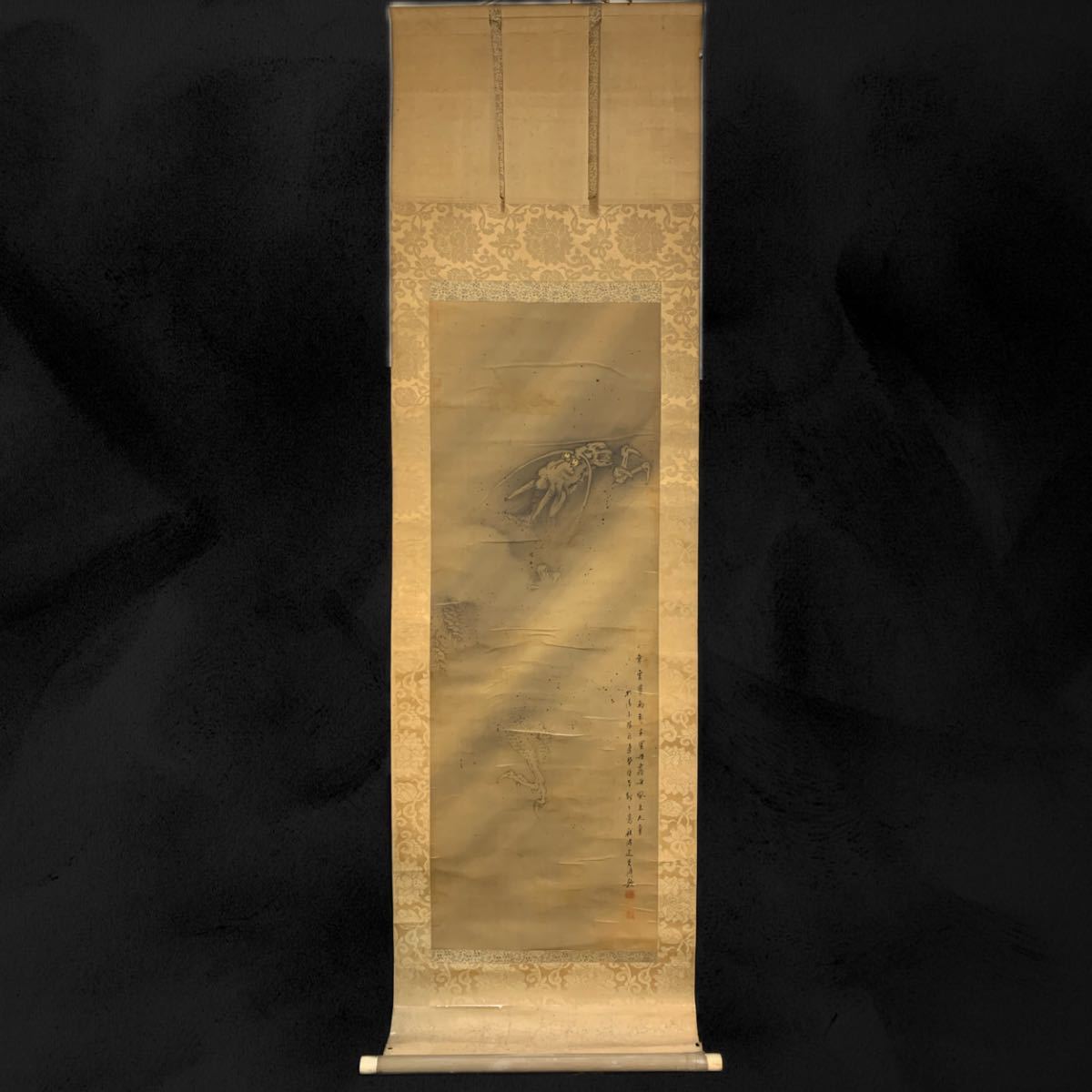 模写】（鶻62r） 谷秋渚「 自画登龍之図」 掛軸日本画絹本共箱約200×57