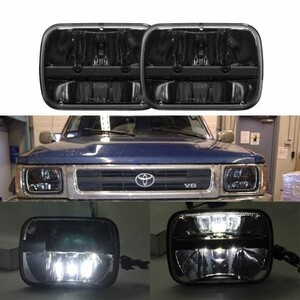 車検対応！ ブラック LED ヘッドライト S13 180SX サニトラ AE86 KP61 ハイラックス ハイエース ランドクルーザー FC3S 角目 角型 汎用