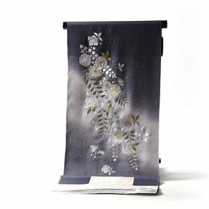 付下げ　反物販売　辻が花　京刺繍　ぼかし染め　グレー色　裄６８．５ｃｍまで　正絹　準礼装用/セミフォーマル用