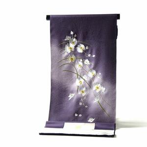  tsukesage cloth sale . butterfly orchid capital embroidery bokashi dyeing purple color .68.5cm till silk .. equipment for / semi formal for 