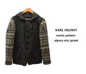 TK preeminence . design!! nordic pattern KARL HELMUT alpaca .f- dead jacket hood Karl hell m