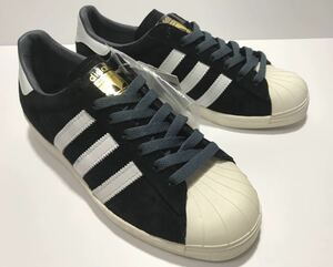 未使用!! 2015製 adidas アディダス B25961 SUPER STAR 80S DLX SUEDE スーパースター デラックス スエード 黒 x 白 25.5cm 天然皮革