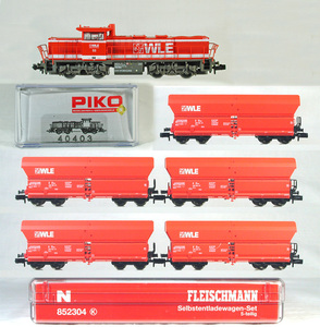 PIKO #40403 ＷＬＥ（ヴェストファリシュランド鉄道） ディーゼル機関車 Mak G1206 ＋ FLEISCHNMANN #852304 ＷＬＥ ホッパー列車セット