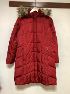 te1081 Eddie Bauer Eddie Bauer длинный пуховик Goose down S капот и мех удален возможность красный 