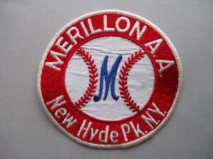 80s MERILLON A.A. New Hyde Pk.N.Y.ワッペン/ニューヨーク刺繍ニューハイドパークpatches野球パッチ バッジBASE BALL野球アップリケ V111