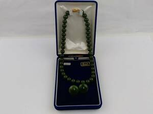 H/ jade necklace earrings 2 point K18 accessory 1127-3
