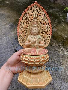 極品 仏教美術品 彩金彩繪 木彫仏像　総檜材 大日如来座像 高さ約28cm