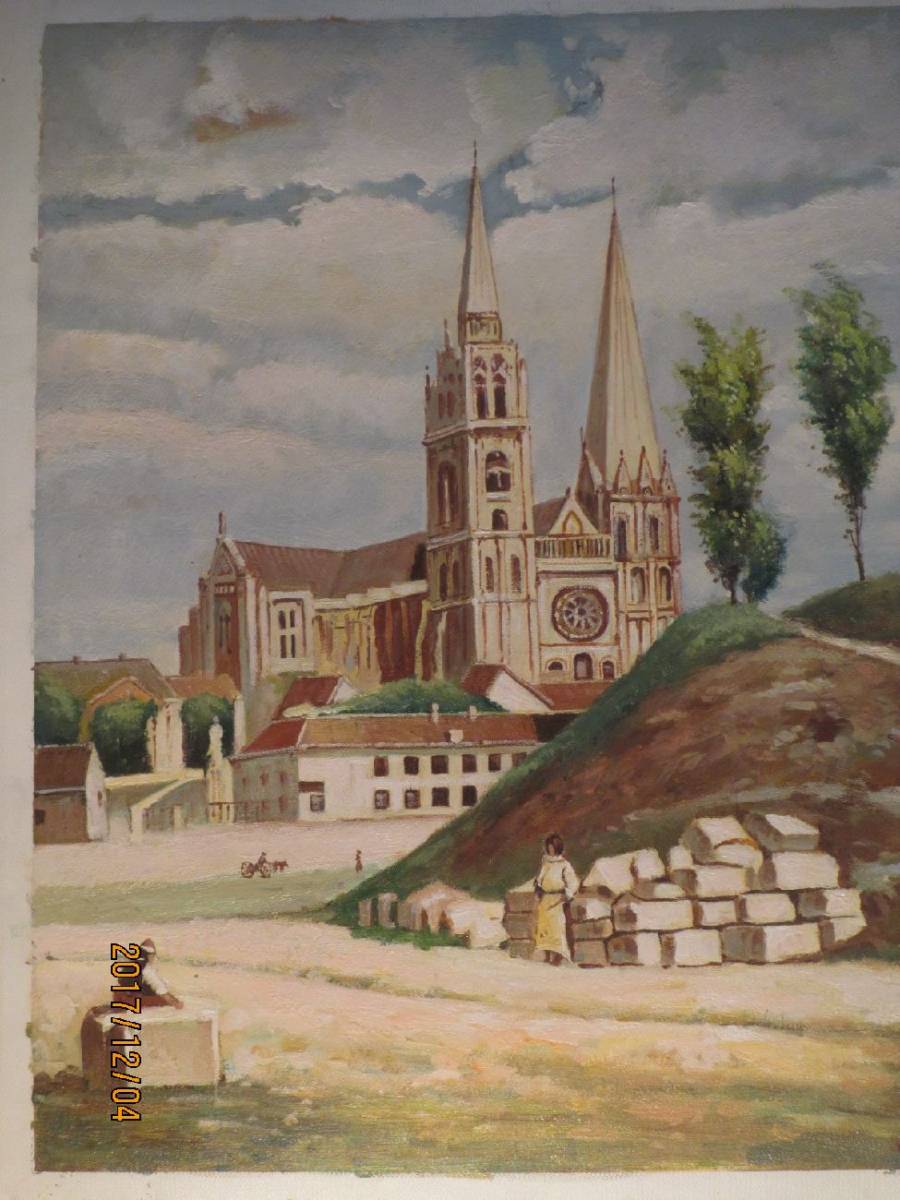 [Handgezeichnete Reproduktion] F8 Ölgemälde von Corot, Der Haupttempel von Chartres, Weltmeisterwerk, Nur Leinwand, Malerei, Ölgemälde, Natur, Landschaftsmalerei