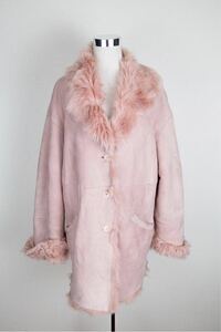 0 high class SALVATORE FERRAGAMO Salvatore Ferragamo lady's pink mouton coat outer outer garment 44 inscription lining boa 