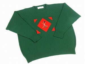  beautiful goods *Pringle SPORTS COLLECTION Pringle * green × red * Scotland made * wool 100%* men's * crew neck knitted sweater *LL corresponding * spring autumn winter 