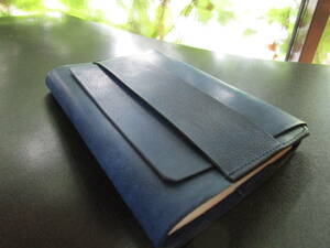 book@. beautiful . carrying is possible hand made book cover! library size! Indigo blue fine quality pull up cow leather! aging! original leather! leather!