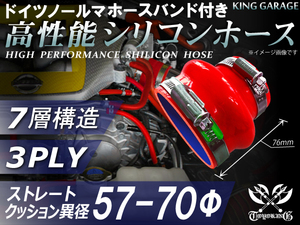 ドイツ ノールマ バンド付 スポーツカー 高性能シリコンホース クッション 異径 内径70Φ⇒Φ57Φ 全長76mm 赤色 汎用