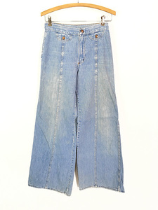  женский б/у одежда 70s Wrangler поддельный карман голубой Denim брюки джинсы flair Buggy W27 L31 б/у одежда 