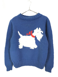  lady's old clothes 80s dog .. Chan animal BIG design knitted sweater L rank old clothes 
