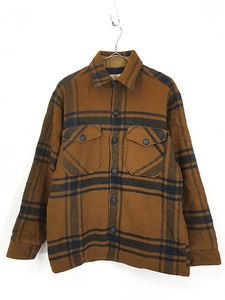 古着 70s WoolRich 裏ボア ブラウン チェック ウール シャツ ジャケット M