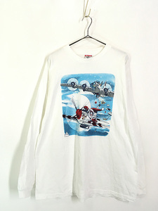 古着 90s USA製 RUDOLPH 飛行機 サンタクロース プレゼント 長袖 Tシャツ ロンT カットソー XL 美品!!