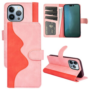 ピンク iPhone 14 Pro 手帳型 PUレザー 保護ケース Leather Case アイフォン フォーティーン プロ カード収納 スタンド機能 TPU スマホカバ