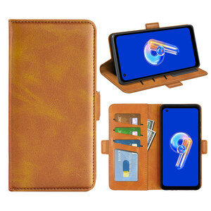 ブラウン Zenfone 9 手帳型 PUレザー 保護ケース Leather Case カード収納 スタンド ASUS ゼンフォン ナイン TPU スマホカバー 収納ホルダ