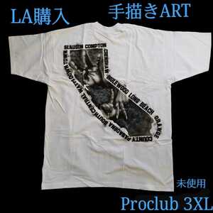 Art hand Auction 手绘喷枪艺术 3XL Pro Club Body PRO CLUB 洛杉矶加州 Lowrider Chicano Wessai, XL 码及以上, 圆领, 一个例子, 特点