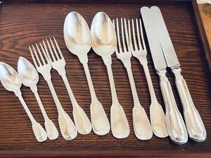  Chris to full shino n antique original silver plating made cutlery 10 pcs set Christofle/Chinon/501-1